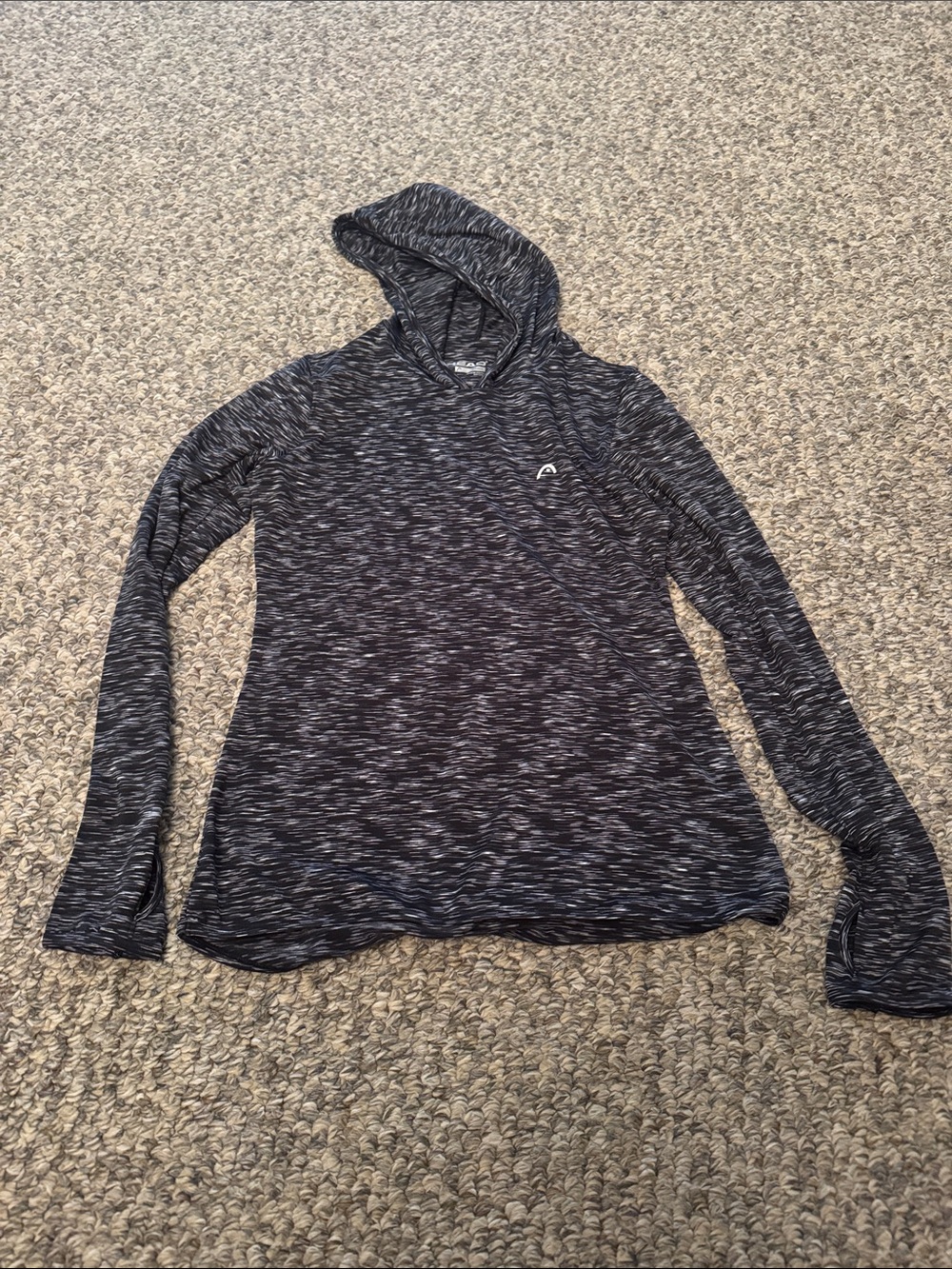 S Head Black Marled Hooded Pullover Top